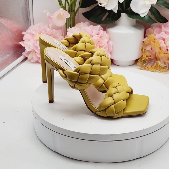 Steve Madden Kenley Citron Braided High Heel Sandals Slide-on Yellow Size 6.5 - Picture 10 of 16